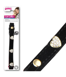 Pawise – Cat Collar Diamond Heart – Black Velvet with Safety Clip & Bell (26–30 cm)