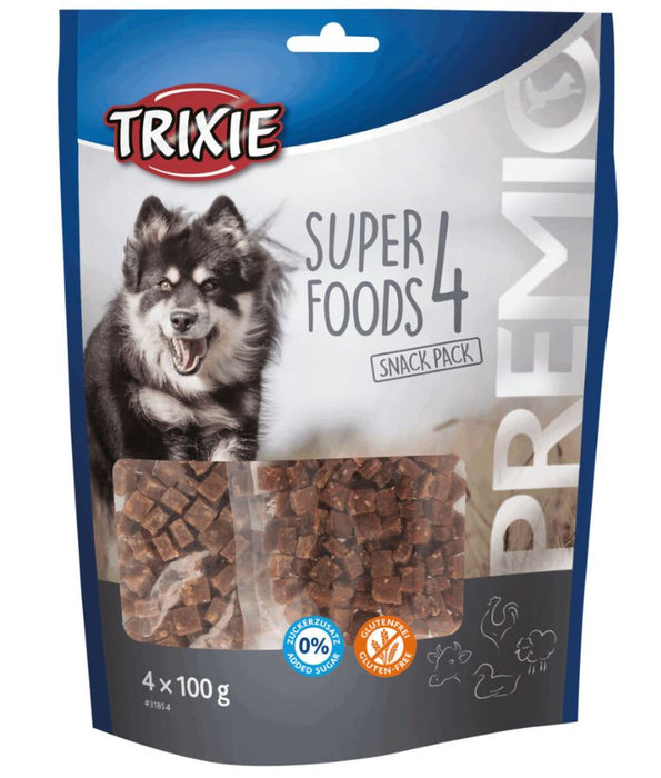 Trixie - 4 Superfoods Snack Pack, Chicken, Duck, Beef & Lamb, Variety of Flavors with Superfoods, Gluten-Free, 4 × 100 g