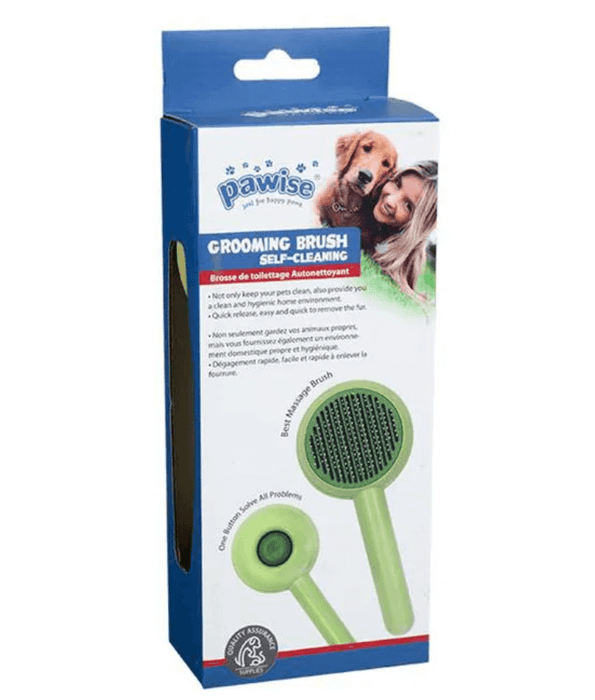 Pawise - Self-Cleaning Slicker Brush for Dogs & Cats, Non-Slip Handle, Easy Hair Removal - 20cm