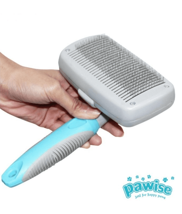Pawise - Self-Cleaning Slicker Brush for Cats & Dogs, Non-Slip Handle, Large - 20cm