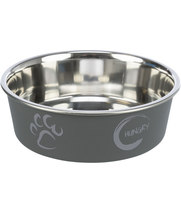 Trixie - Stainless Steel Bowl, Grey, plastic coating, rubber base, non-slip - XSmall, Small, Medium