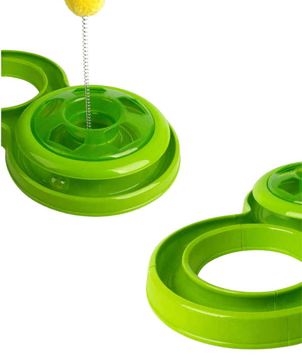 Pawise - Interactive Cat Toy, Double Track Ball Chaser with Spring Teaser for Indoor Play & Exercise - 53 x 30 cm