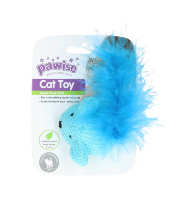 Pawise Wool Mouse Cat Toy – Soft Knitted Plush with Feather Tail for Interactive Play