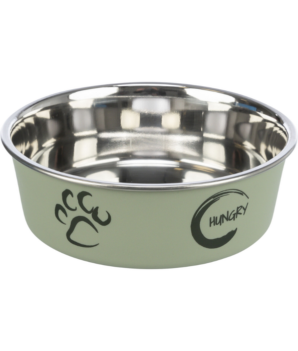 Trixie - Stainless Steel Bowl, Green, plastic coating, rubber base, non-slip - XSmall, Small, Medium