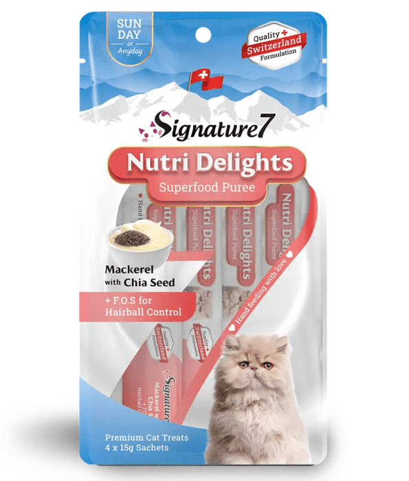 Signature7 Nutri Delights Mackerel With Chia Seed For Hairball Control Liquid Cat Treats 4x15g