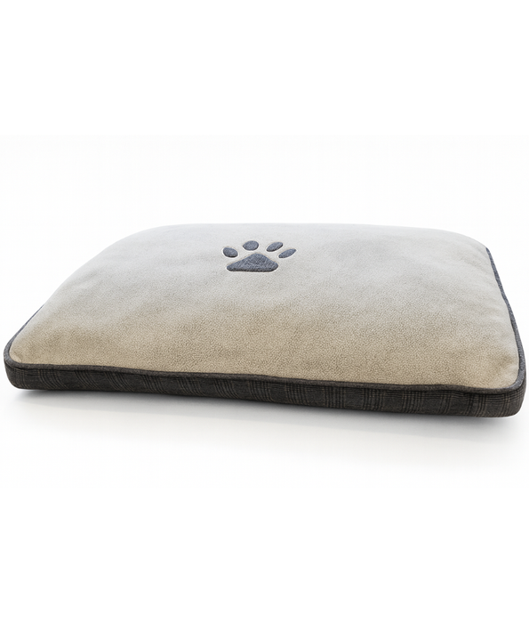 King Queen - Rectangular Pet Bed, Light Grey Fleece & Navy , Washable Anti-Slip Cushion - 110×82×10 cm