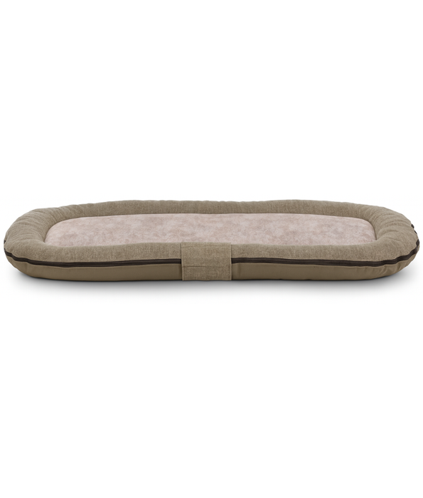 King Green - Warm Mocha Brown Rectangular Dog Bed, Dual-Sided Plush & Linen, Anti-Slip Base - L, XL