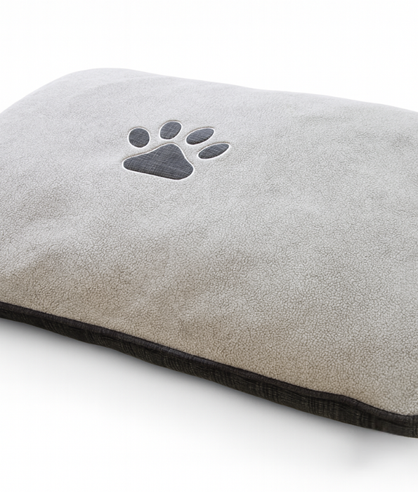 King Queen - Rectangular Pet Bed, Light Grey Fleece & Navy , Washable Anti-Slip Cushion - 110×82×10 cm