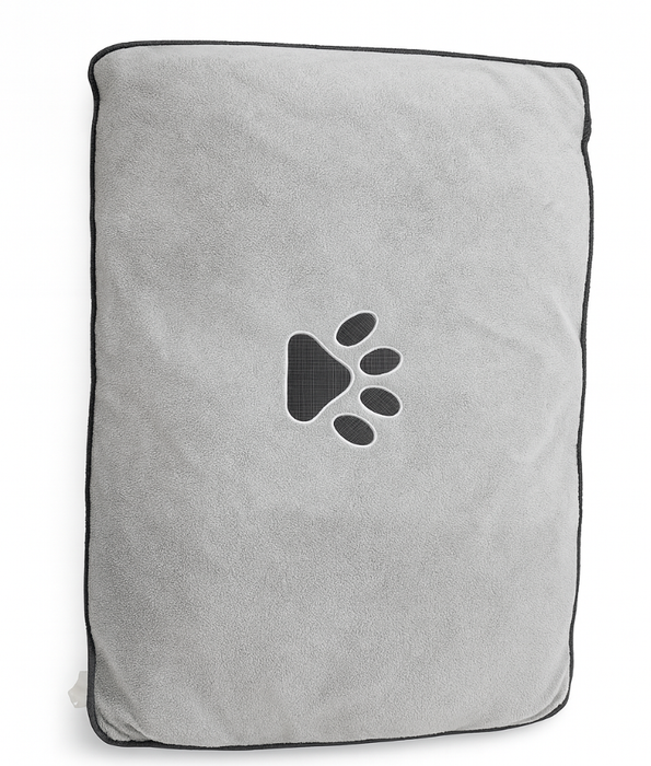 King Queen - Rectangular Pet Bed, Light Grey Fleece & Navy , Washable Anti-Slip Cushion - 110×82×10 cm