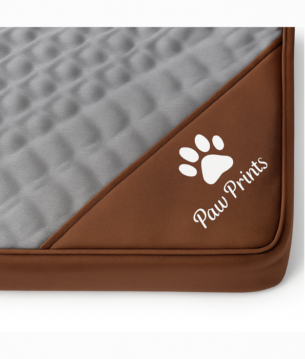 King Queen - Paw Prints Rectangular Pet Mat, Brown & Grey, Washable, Anti-Slip - 91×64×8 cm
