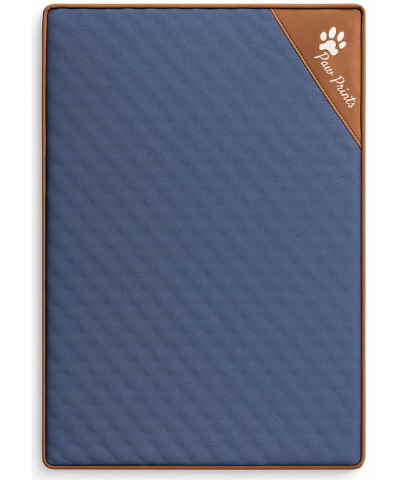 King Queen - Paw Prints Rectangular Pet Mat, Blue & Brown, Washable, Anti-Slip - 91×64×8 cm