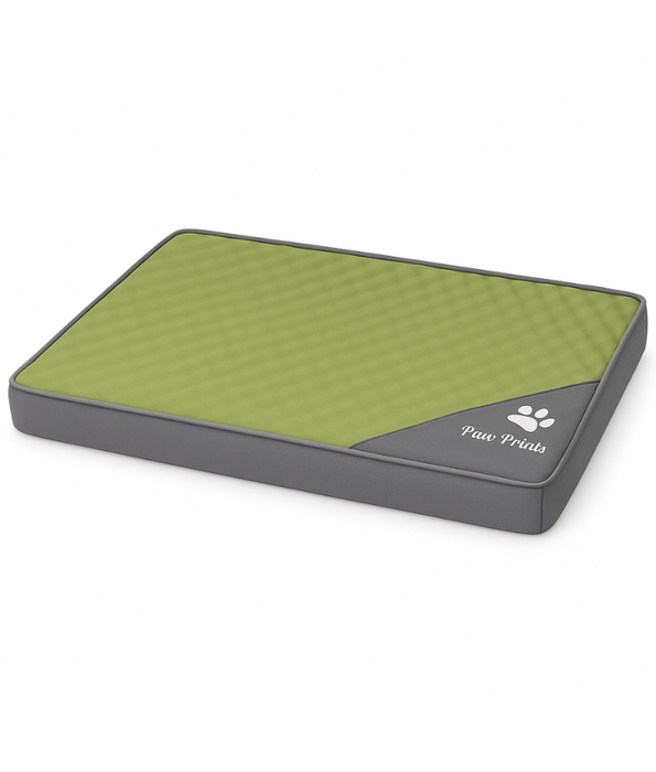 King Queen - Paw Prints Rectangular Pet Mat, Olive Green & Grey, Washable, Anti-Slip - 91×64×8 cm