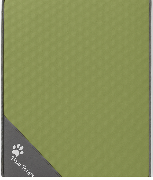 King Queen - Paw Prints Rectangular Pet Mat, Olive Green & Grey, Washable, Anti-Slip - 91×64×8 cm