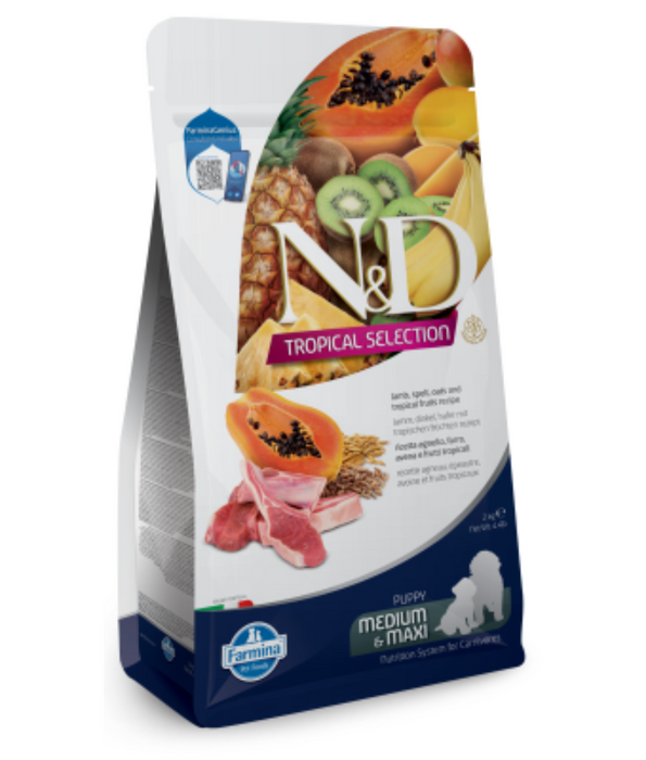 Farmina - N&D Tropical Selection, Dry Dog Food - Lamb, Spelt, Oats & Tropical Fruits Puppy Medium & Maxi 10kg
