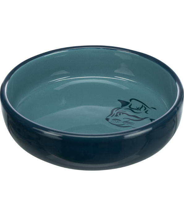 Trixie - Ceramic Cat Bowl, Shallow Design, Navy/Blue, Ideal for Sensitive Whiskers - 0.3L/Ø15 cm