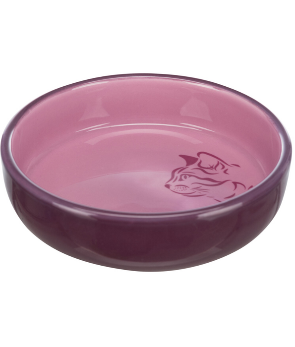 Trixie - Ceramic Cat Bowl, Shallow Design, Berry, Ideal for Sensitive Whiskers - 0.3L/Ø15 cm
