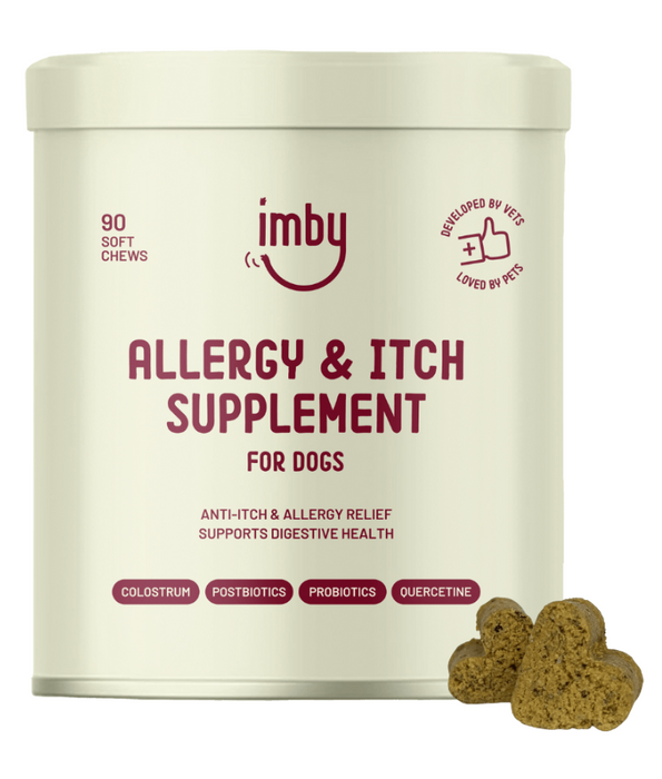 Imby – Allergy & Itch Supplement, Colostrum, Probiotics, Quercetin – Allergy Relief & Digestive Support – 90 Soft Chews