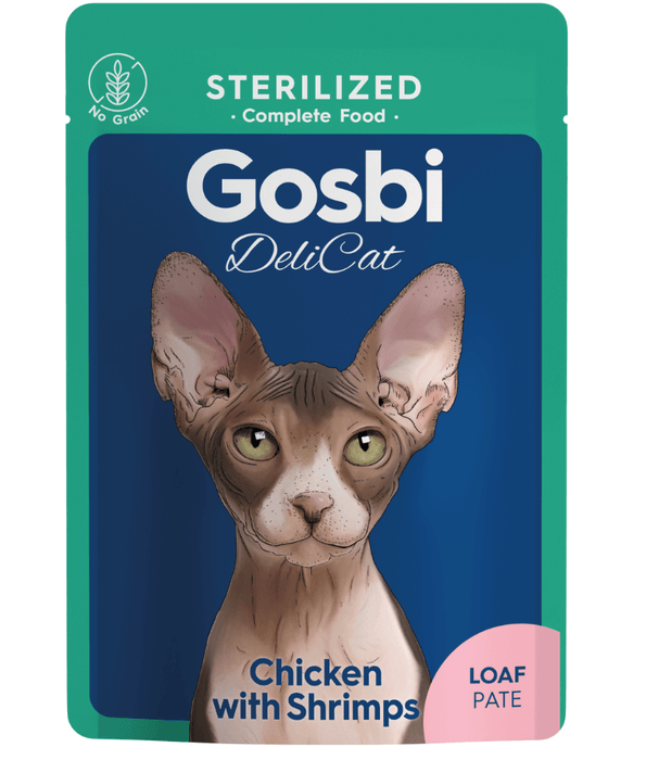 Gosbi - DeliCat, Chicken and Shrimp Sterilized Complete Adult Wet Cat Food – Loaf Pâté, Grain-Free, Low-Calorie – 70g