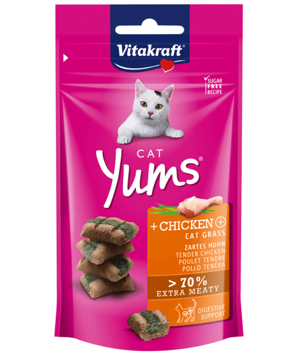 Vitakraft - Cat Yums, Soft Bites With Chicken and Cat Grass For Digestive Support - 40g