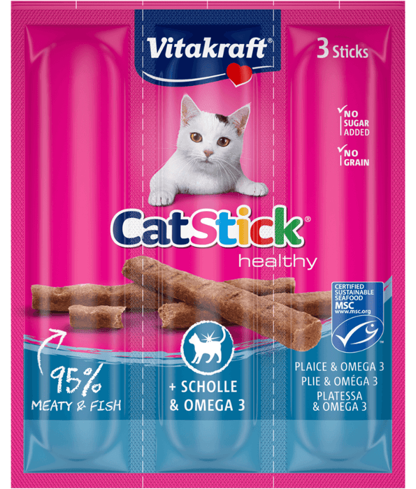 Vitakraft - CatStick, 3 Healthy Soft Sticks With Plaice (Fish) and Omega 3 For a Healthy Skin and Coat - 18g
