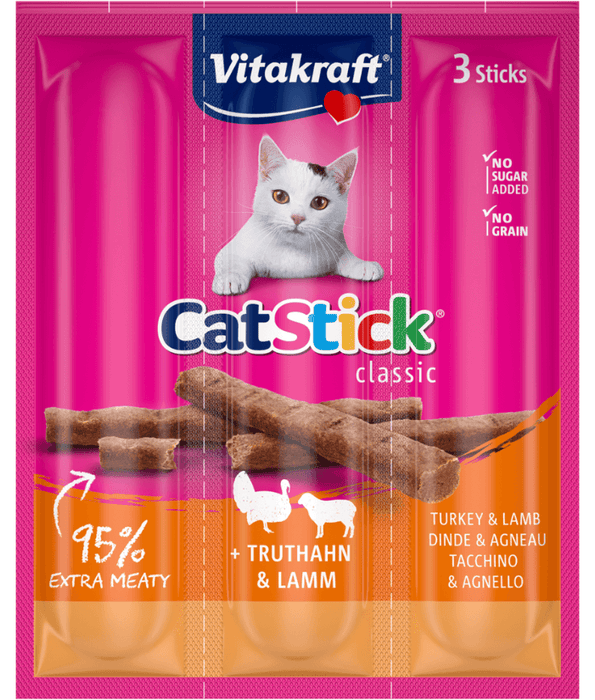 Vitakraft - CatStick, 3 Classic Soft Sticks With Turkey and Lamb - 18g