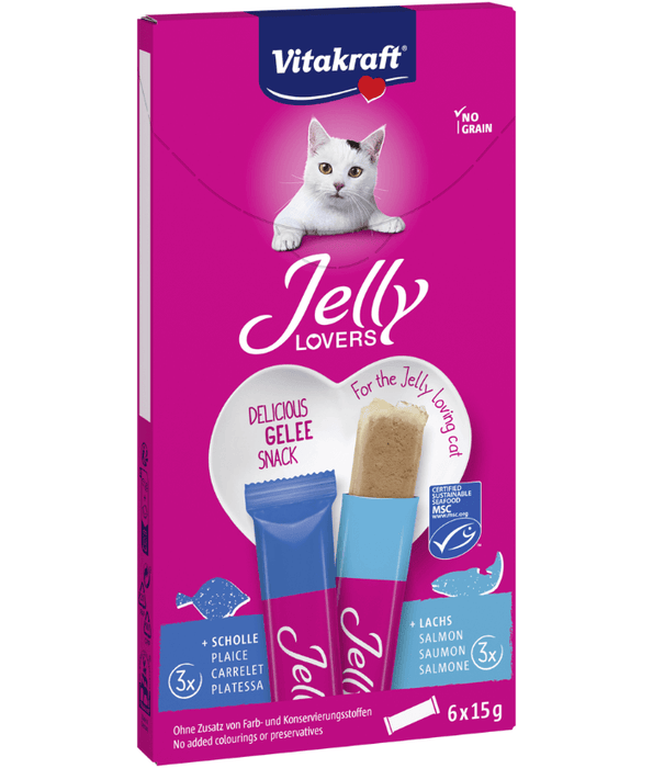 Vitakraft - Jelly Lovers, Lickable Jelly Tubes With Salmon and Plaice (Fish) - 6 Tubes x 15g