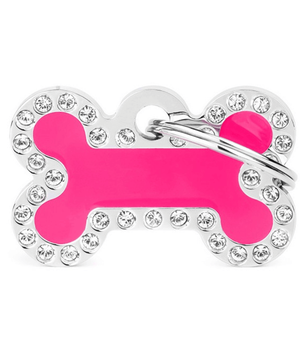 My Family Glam Bone Fuchsia ID Tag with Rhinestones