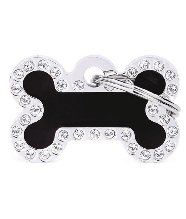 my family My Family Glam Small Bone Black ID Tag with Rhinestones