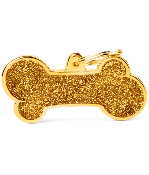 my family ID Tag - Shine XL Gold Glitter Bone ID Tag