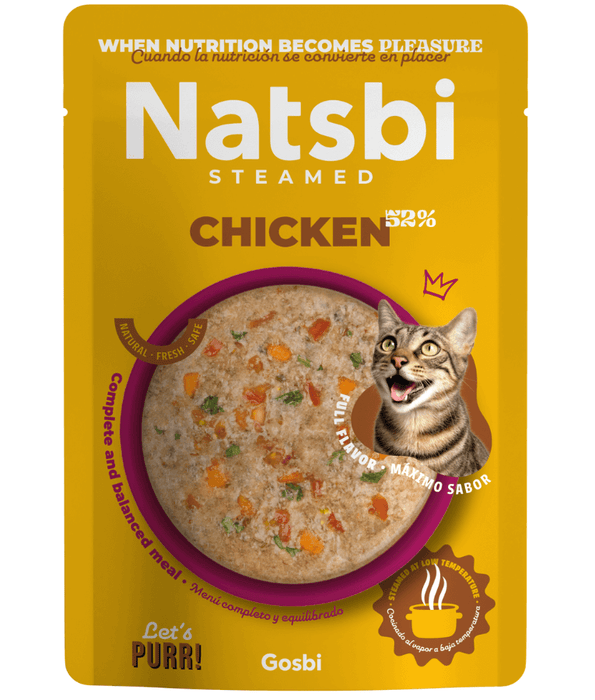 Gosbi - Natsbi Steamed, Chicken in Broth Fresh Cat Food – Grain-Free, Complete Meal for All Life Stages – 80g