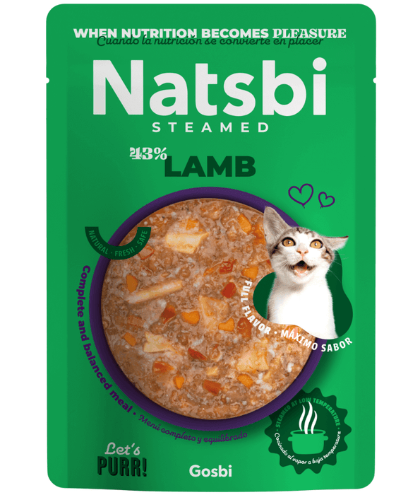 Gosbi - Natsbi Steamed, Lamb in Broth Fresh Cat Food - Grain Free, Complete Meal for All Life Stages - 80g