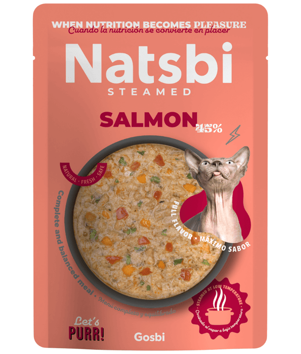 Gosbi - Natsbi Steamed, Salmon in Broth Fresh Cat Food - Grain-Free, Complete Meal for All Life Stages - 80g