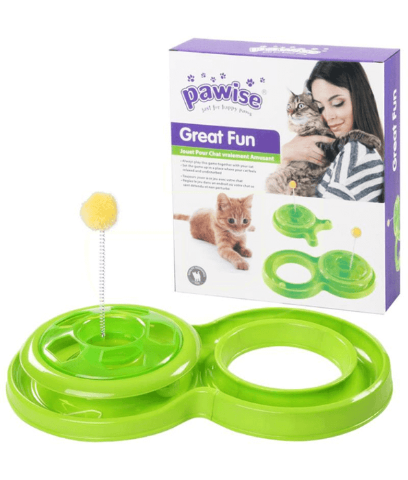 Pawise - Interactive Cat Toy, Double Track Ball Chaser with Spring Teaser for Indoor Play & Exercise - 53 x 30 cm