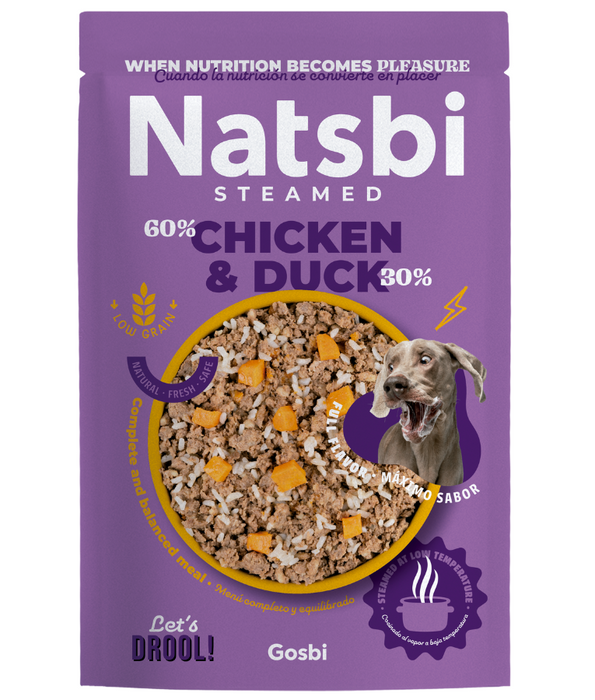 Gosbi - Natsbi Steamed, Duck and Chicken Fresh Dog Food For Adults and Puppies – With Wholegrain Rice, All Natural Meal 200g-500g