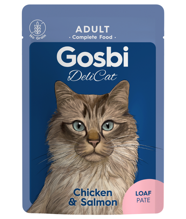 Gosbi - DeliCat, Chicken and Salmon Complete Adult Wet Cat Food – Loaf Pâté, Grain-Free – 70g