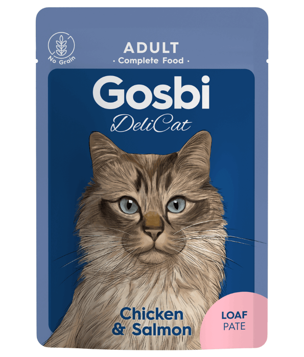 Gosbi - DeliCat, Chicken and Salmon Complete Adult Wet Cat Food – Loaf Pâté, Grain-Free – 70g