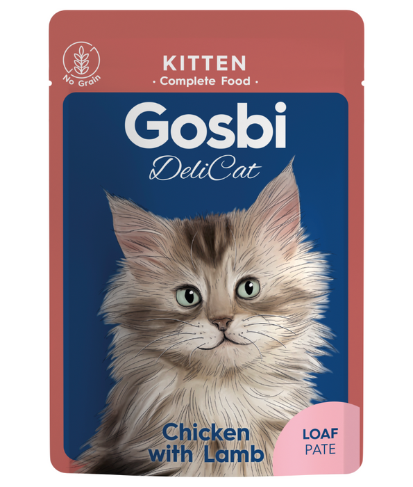 Gosbi - DeliCat, Chicken and Lamb Sterilized Complete Kitten Wet Cat Food – Loaf Pâté, Grain-Free, Calorie-Control – 70g