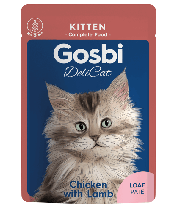 Gosbi - DeliCat, Chicken and Lamb Sterilized Complete Kitten Wet Cat Food – Loaf Pâté, Grain-Free, Calorie-Control – 70g