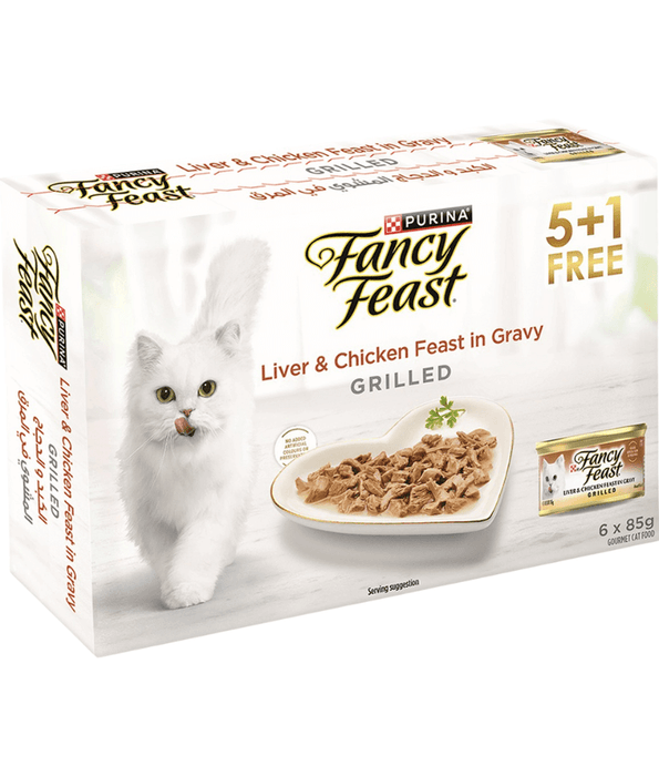Purina - Fancy Feast, Adult Wet Cat Food, With Grilled Liver & Chicken Chunks in Gravy 5+1 Free Cans x 85g