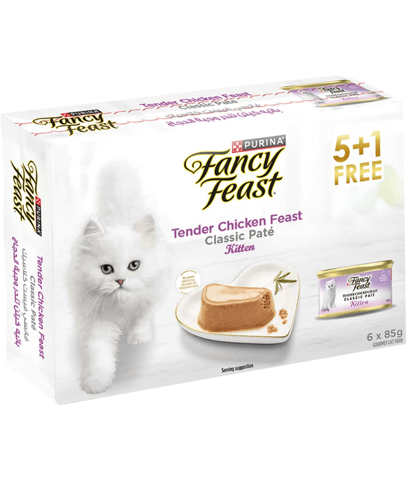 Purina - Fancy Feast, Kitten Wet Cat Food, Classic Paté With Grilled Chicken - 5+1 Free Cans x 85g