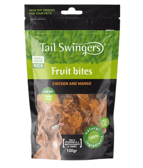 Tail Swingers - Fruit Bites Chicken and Mango - Brain, Heart, and Nervous System Support Treats - 100g
