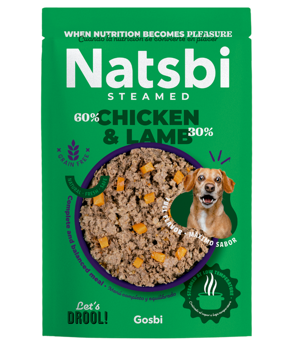 Gosbi - Natsbi Steamed, Chicken and Lamb Fresh Dog Food For Adults and Puppies – Grain-Free, All Natural Meal 200g-500g
