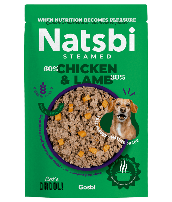 Gosbi - Natsbi Steamed, Chicken and Lamb Fresh Dog Food For Adults and Puppies – Grain-Free, All Natural Meal 200g-500g