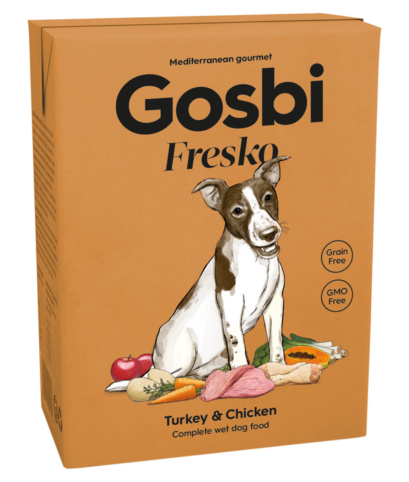 Gosbi - Fresko, Grain-Free Turkey and Chicken, with Fruits and Vegetables Adult Complete Wet Dog Food – All Natural 375g