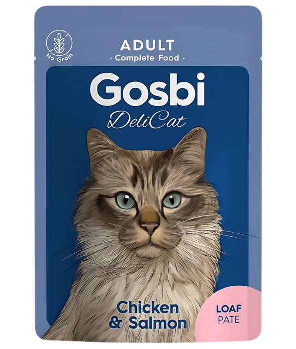 Gosbi - DeliCat, Chicken and Salmon Complete Adult Wet Cat Food – Loaf Pâté, Grain-Free – 70g