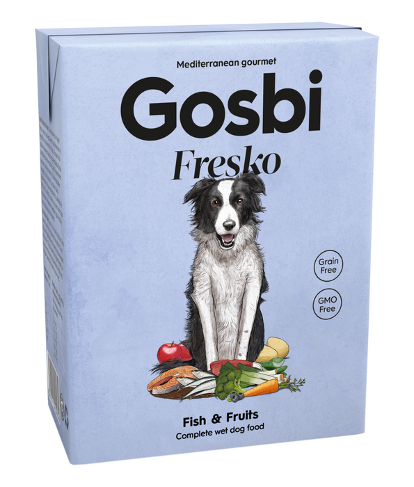 Gosbi - Fresko, Grain-Free Fish and Fruits Adult Complete Wet Dog Food – Hypoallergenic Hair and Skin Support, All Natural 375g