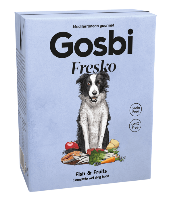 Gosbi - Fresko, Grain-Free Fish and Fruits Adult Complete Wet Dog Food – Hypoallergenic Hair and Skin Support, All Natural 375g