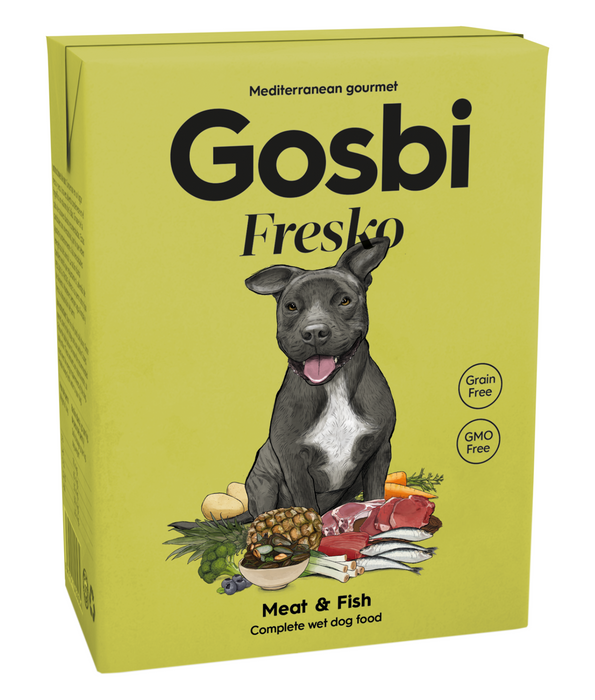 Gosbi - Fresko, Grain-Free Meat and Fish Adult Complete Wet Dog Food – Dental and Digestive Support, All Natural 375g