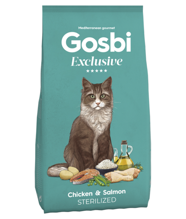 Gosbi - Exclusive, Chicken and Salmon Adult Dry Cat Food – Sterilized, Hair and Skin Support 1.5kg-6kg