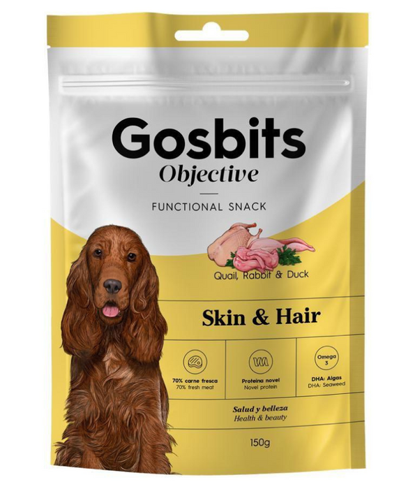 Gosbi - Gosbits Objective, Quail, Rabbit & Duck Adult Dog Treats – Skin and Hair, Healthy & Dense Coat All Natural 150g